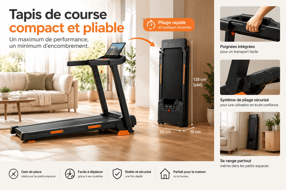 Tapis de course pliable impulsion 15 % – 3,0 HP | StrideWalk